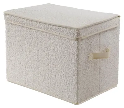 Image de CALICOSY - Boîte rangement haute avec couvercle tissu bouclette écru - H30 cm