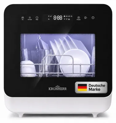 Produktbild von KRONHERR TurboTop Compacta Tischgeschirrspüler Mini Geschirrspüler 5L mit Tank, Touch‑Display, 6 Programme (inkl. Trocknen) + Air‑Fresh, Startzeitvorwahl, Sichtfenster