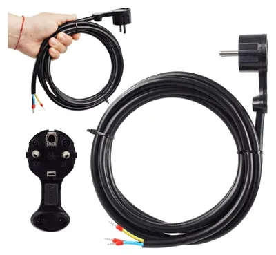 Produktbild von Anschlussleitung Anschlußkabel Flachstecker  schwarz Schuko  3x1,5 Gerätekabel 10m