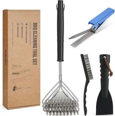 Produktbild von Grill-Reinigungssatz, 16-teilig – 2 Bürsten, 1 Schaber, 13 Edelstahl-Stifte – ideal zur Reinigung des Grills – m-shop