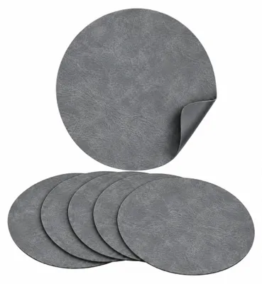 Produktbild von Platzset Kunstleder rund, 2in1 Wende-Tischunterlage, Platzdeckchen Polyurethan38cm Grau 6er Set