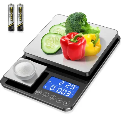Küchenwaage digital, Doppelplattform, 15 kg/1 g & 500 g/0,01 g, Tara