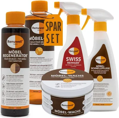 Produktbild von Renuwell Set - Möbel Öl Regenerator Schnellpflege Swiss-Reiniger Möbelwachs
