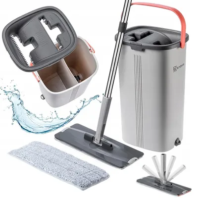 Immagine prodotto di Set 2 in 1 con mocio e secchio con manico in acciaio inox Aiuto nella pulizia