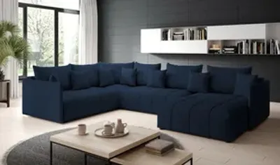 Produktbild von FURMEB24 -ASPEN BIS 346 x 188 cm - Sofa mit Schlaffunktion und zwei Bettzeugk€sten - Ecksofa mit Kissen -Monolith Stoff - Blau, Modernes M¶beldesign