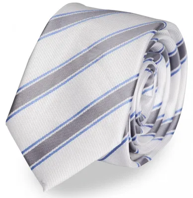 Produktbild von Fabio Farini - 1 Stück gestreifte Herren Krawatte - Tie mit Streifen in 6cm oder 8cm Breite Schmal (6cm), Weiß/Grau/Blau