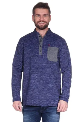 Produktbild von Herren Basic Langarm Shirt Stehkragen; Blau L