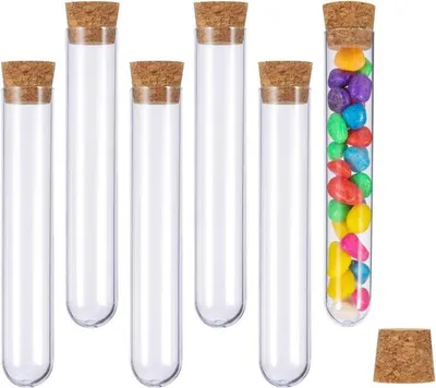 Obrázok produktu pre 20 kusov skúmaviek plastových priehľadných s korkom 18 x 105 mm