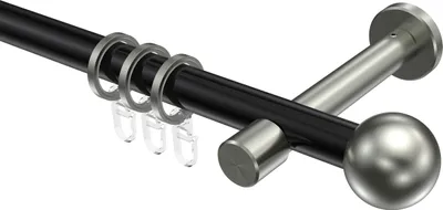 Produktbild von Interdeco Gardinenstange / Vorhangstange Schwarz / Edelstahl-Optik, Typ Prestige Luino (Kugel), 20 mm Ø 1-läufig, 360 cm