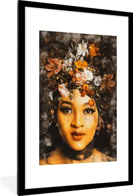 Produktbild von MuchoWow® MuchoWow® Gerahmtes Poster Frauen - Blumen - Farbe 60x90 cm - Poster mit zchwarzem Bilderrahmen - Dekoration - Wandposter Wohnzimmer - Hochwertig