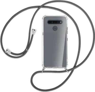 Produktbild von Handykette Backcover-Schutzhülle mit Band (Metall silberfarben) für LG K41S LM-K410 - dunkelgrau
