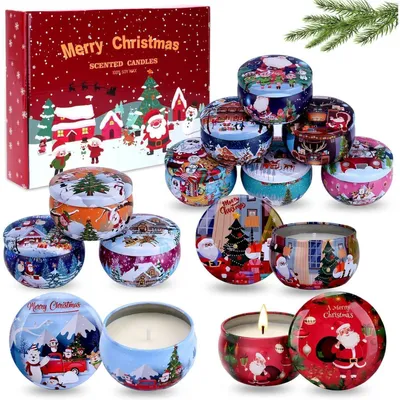 Image de Coffret cadeau de bougies parfumées pour Noël, 12 pièces, cire de soja, aromathérapie, idéal pour les femmes