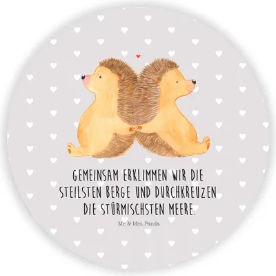 Produktbild von Mr. & Mrs. Panda magnet Igel händchenhaltend - Grau Pastell - Geschenk, pinnwand, für fotos, Verliebt, glücklich, kühlschrank, rundmagnet, Hochzeit, Kühlschrankmagnet