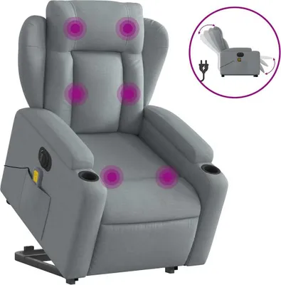 Produktbild von vidaXL Elektrischer Massagesessel mit Aufstehhilfe Hellgrau Stoff