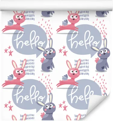 Produktbild von 10m VLIES TAPETE Rolle Kinderzimmer Tiere Frühliche Hasen Sterne Muster XXL