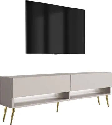 Produktbild von TV-Lowboard 170 cm Kaschmir, goldene schräge Beine, weiße LED, 170 × 32 × 52 cm