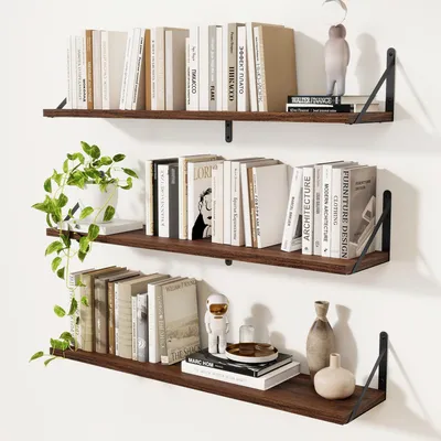 Productafbeelding van Wandplanken set, 3-delig, 90 cm, walnoot, geschikt voor keuken en woonkamer