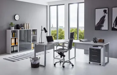 Produktbild von BMG Möbel Büromöbel-Set, Office Edition Set 2, grau/ anthrazit hochglanz