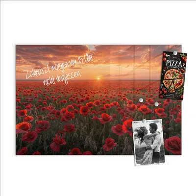 Produktbild von Magnettafel 90x60cm Pinnwand Whiteboard beschreibbar - Mohnfeld Sonnenuntergang