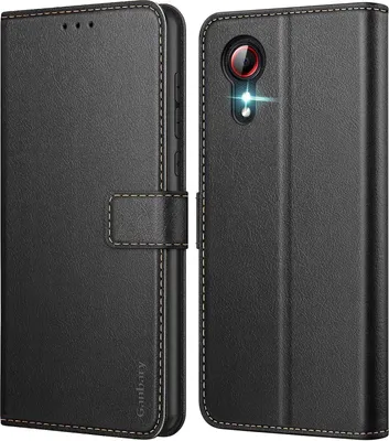 Produktbild von Ganbary Samsung Galaxy Xcover 5 Handyhülle Schwarz Leder Tasche mit Kartenschlitzen und Standfunktion