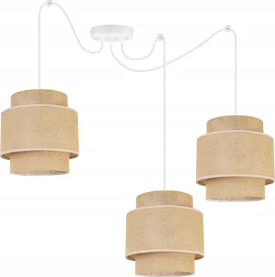 Produktbild von Boho Spider Hängelampe - Deckenlampe - Pendelleuchte aus Metall mit Lampenschirm aus Stoff - E27 - 3-Flammig - Weiß Basis und Jute