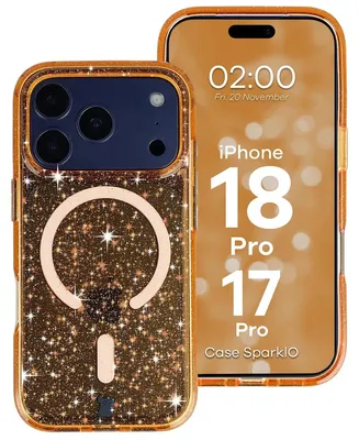 Produktbild von Glitzer Hülle mit Magnetring für iPhone 18 Pro / 17 Pro, Bizon Case SparklO, Transparent-Orange mit Glitzer