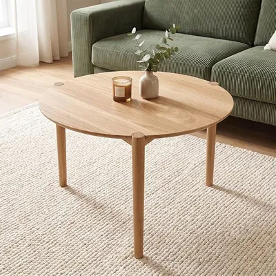 Imagen del producto de Mesa de centro redonda Åsarna, diámetro 70 cm, madera maciza de roble, 3 patas, mesa auxiliar para sofá