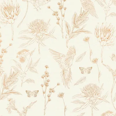 Produktbild von Profhome 394291-GU Vogel Tapete Blumen matt weiß braun beige orange 5,33 m2