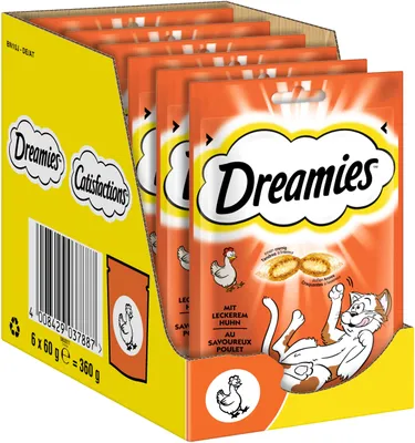 Produktbild von Dreamies Katzensnacks mit Huhn, 6 x 60g, knusprige Taschen mit zarter Füllung