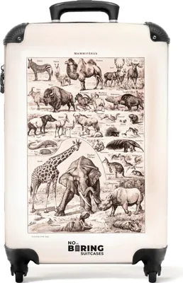 Produktbild von NoBoringSuitcases.com® Koffer Handgepäck Trolley Rollkoffer Kleine Reisekoffer mit 4 Rollen - Tiere - Retro - Illustration - Schwarz und weiß - Cabin Size < 55x40x23 cm & 55x40x20 cm - Fotokoffer - Kabinenkoffer - BoardgepäckHandgepäck Koffer 55x35x20 cm, 36L,
