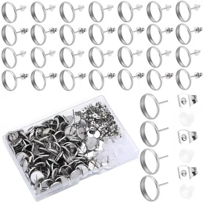Zdjęcie produktu dla Kolczyki Blanks 12 mm, 100 Sztuk, Hipoalergiczne Stal Nierdzewna, do DIY Tworzenia Biżuterii, Kreatywne