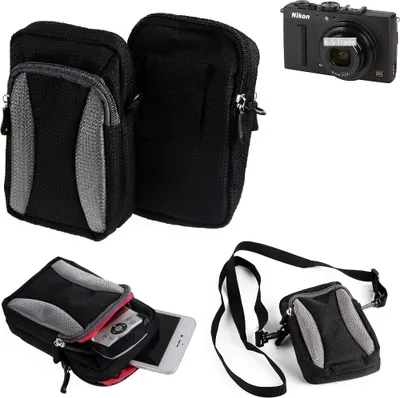 Produktbild von K-S-Trade Fototasche kompatibel mit Nikon Coolpix A Gürtel-Tasche Holster Umhänge Tasche Kameratasche, schwarz-grau Brust-Beutel Brust-Tasche