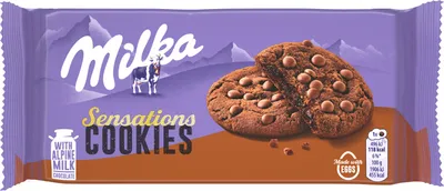 Zdjęcie produktu dla Milka Sensations Cookies Ciastka Kakaowe Z Miękkim Środkiem I Kawałkami Czekolady Mlecznej 156 G