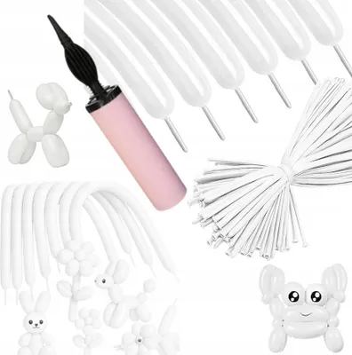 Zdjęcie produktu dla Balony Rurki Długie Mocne Do Modelowania Białe Do Skręcania 100Szt + Pompka