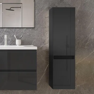 Produktbild von 110 cm Hochschrank Hängeschrank Badschrank Badezimmer Schrank Schwarz Hochglanz