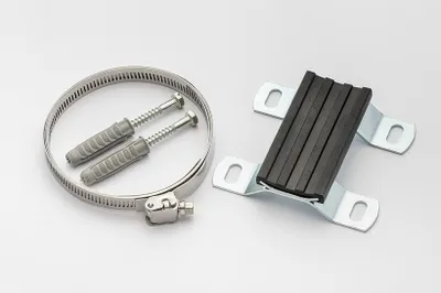 A product shot of mounting hardware for an expansion tank.