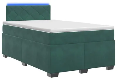 Image de Lit avec sommier à ressorts, matelas et éclairage LED vert foncé, dimensions 120 x 190 cm, revêtement en velours