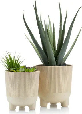 Imagen del producto de HowHomely | Macetas para plantas, set de 2 macetas, maceta beige - 19,5 y 17,5 cm - macetero, maceta