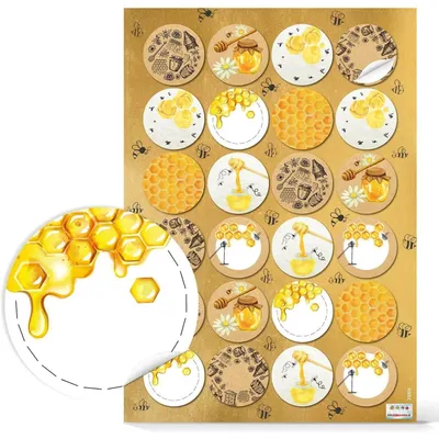 Produktbild von Logbuch-Verlag 24 Honigaufkleber rund selbstklebend 4 cm - Sticker für Honiggläser zum Beschriften - Aufkleber für Honig48 Aufkleber / 2 Bögen
