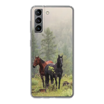 Produktbild von MuchoWow® Handyhülle Schutzhülle Hülle für Samsung Galaxy S21 Pferde - Wald - Nebel Silikon Softcase Handy Hülle - Softcase