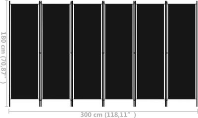 vidaXL 6-częściowy rozdzielacz do pokoju czarny 300x180 cm