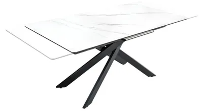 Image de Table de salle à manger extensible ARAVIS 160-200 cm – Céramique effet marbre blanc et pieds métal noir