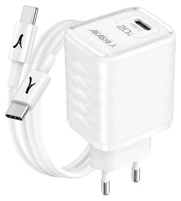 Produktbild von Akashi, Netzladegerät USB-C 20W Power Delivery mit Kabel 1m, Weiß