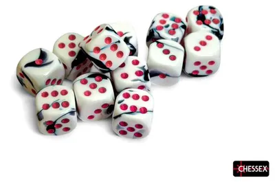 Zdjęcie produktu dla Zestaw kości Chessex 16 mm czarno-białe/różowe – 12 sztuk