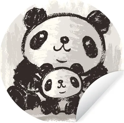 Produktbild von MuchoWow® Runde Wandtattoo - Wandsticker Tapete Aufkleber Panda - Kind - Schwarz - Weiß Ø 80 cm Selbstklebend und Repositionierbar - Wandaufkleber - Kreis - Mauerkreis - Wand Bilder - Wandsticker - Wohnzimmer Dekoration - Dekoration für die Wände - Aluminium - Babyzimmer
