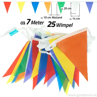 Produktbild von Goodymax® Wimpelkette 7 m Farbmix bunt Polyester STOFF 14 x 20 cm