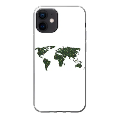 Produktbild von MuchoWow® Handyhülle Schutzhülle Hülle für iPhone 12 Weltkarte - Grün - Blätter Silikon Softcase Handy Hülle - Schutzhülle