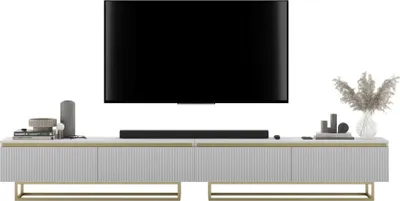 Produktbild von TV-Ständerschrank SELENE von Lindner Möbel – viertürig – 280 x 44 x 35 cm - Farbe: Weiß matt - Italienische Tiefmattfolie