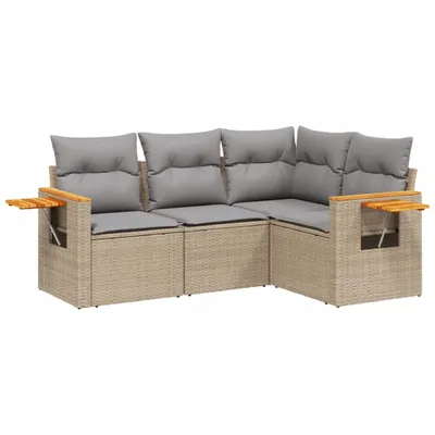 Produktbild von vidaXL 4-tlg. Garten-Sofagarnitur mit Kissen Beige Poly Rattan