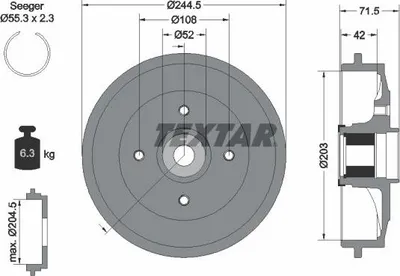 Produktbild von 2x TEXTAR Bremstrommel 94041200 passend für PEUGEOT 206 Schrägheck (2A/C) 6 3kg